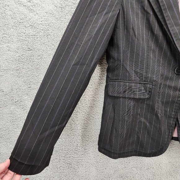 BCBGMaxAzria Women's Large Pinstripe Blazer‎ Jacket Black Striped Single Button - Picture 7 of 12
